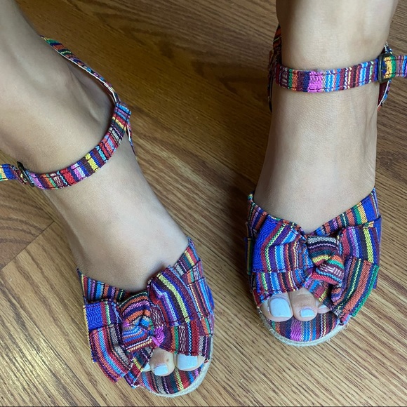 Merona Rainbow Striped Baja Wedge Cork Espadrilles - Picture 2 of 6